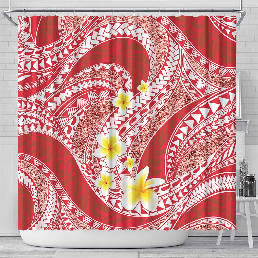 Plumeria Polynesian Coral Glitter Pattern Shower Curtain