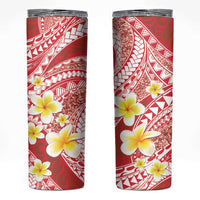 Plumeria Polynesian Coral Glitter Pattern Skinny Tumbler