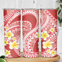 Plumeria Polynesian Coral Glitter Pattern Skinny Tumbler