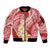 Plumeria Polynesian Coral Glitter Pattern Sleeve Zip Bomber Jacket