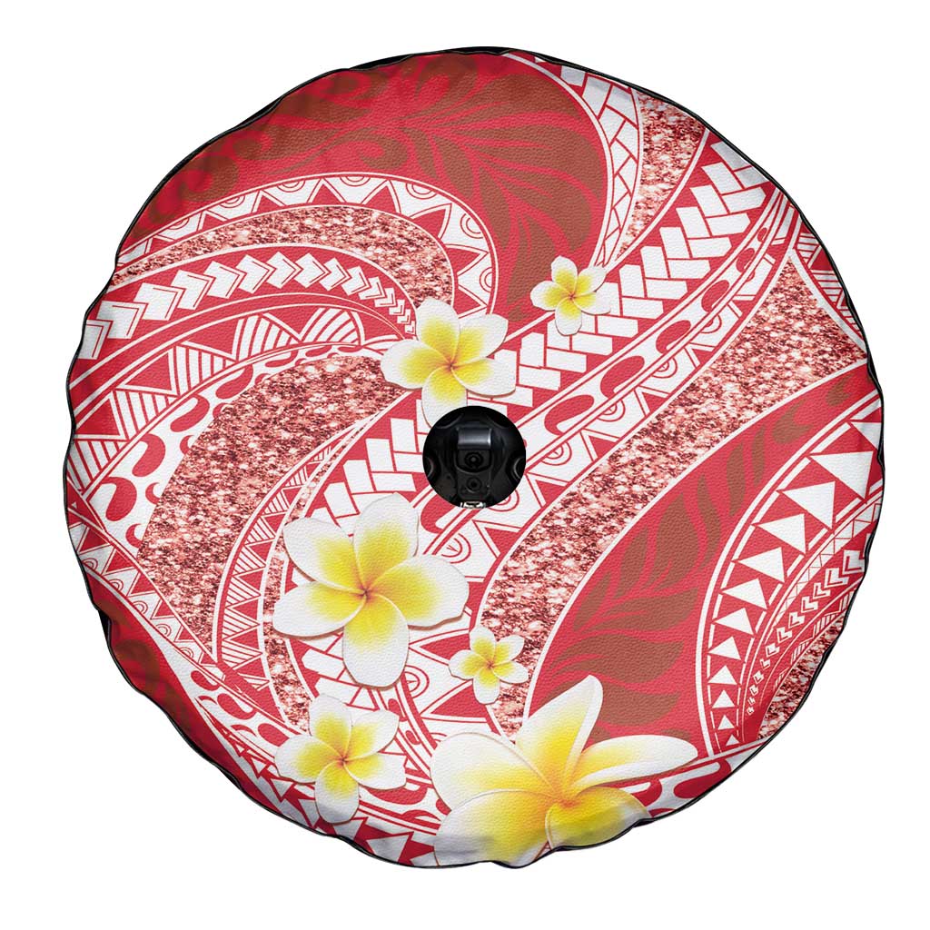Plumeria Polynesian Coral Glitter Pattern Spare Tire Cover