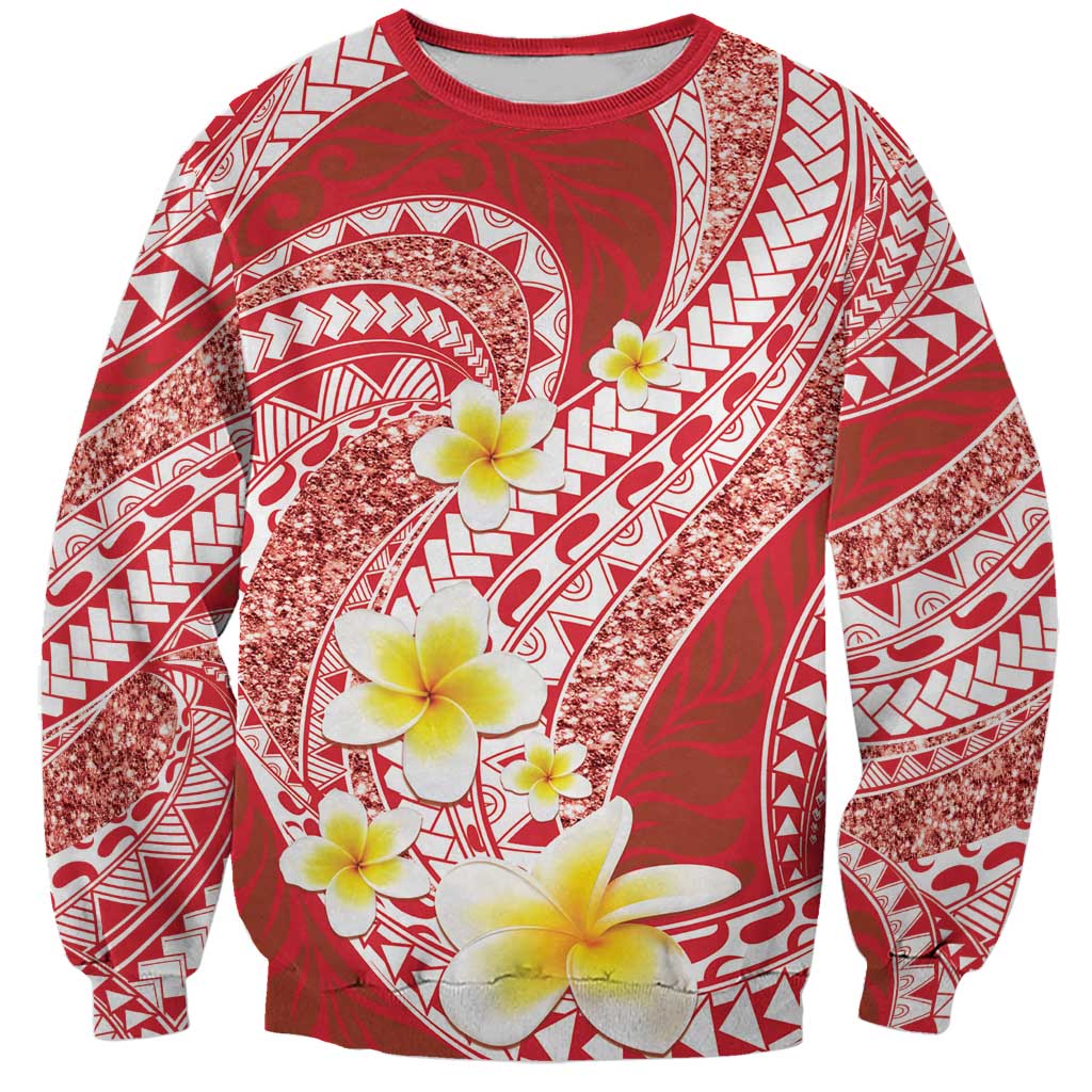 Plumeria Polynesian Coral Glitter Pattern Sweatshirt