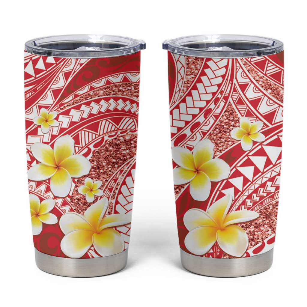 Plumeria Polynesian Coral Glitter Pattern Tumbler Cup