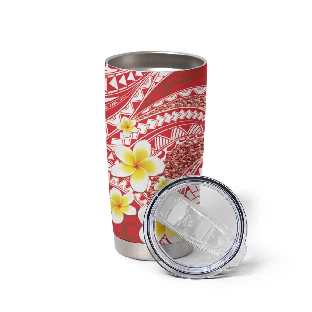 Plumeria Polynesian Coral Glitter Pattern Tumbler Cup