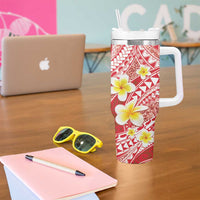 Plumeria Polynesian Coral Glitter Pattern Tumbler With Handle