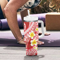 Plumeria Polynesian Coral Glitter Pattern Tumbler With Handle
