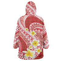 Plumeria Polynesian Coral Glitter Pattern Wearable Blanket Hoodie