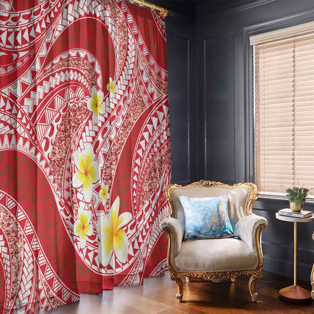 Plumeria Polynesian Coral Glitter Pattern Window Curtain