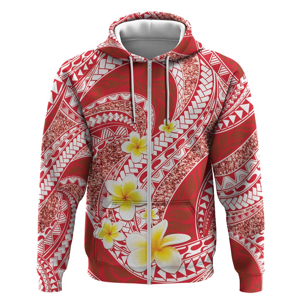 Plumeria Polynesian Coral Glitter Pattern Zip Hoodie LT01 Zip Hoodie Coral - Polynesian Pride