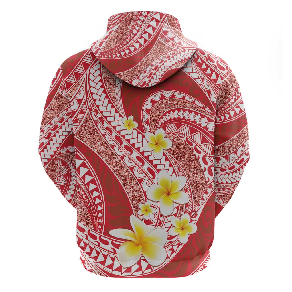 Plumeria Polynesian Coral Glitter Pattern Zip Hoodie LT01 - Polynesian Pride