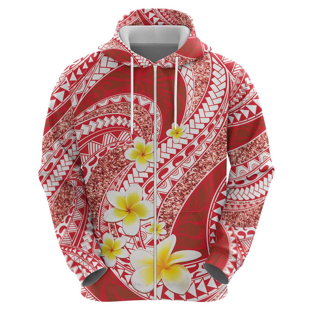 Plumeria Polynesian Coral Glitter Pattern Zip Hoodie LT01 - Polynesian Pride