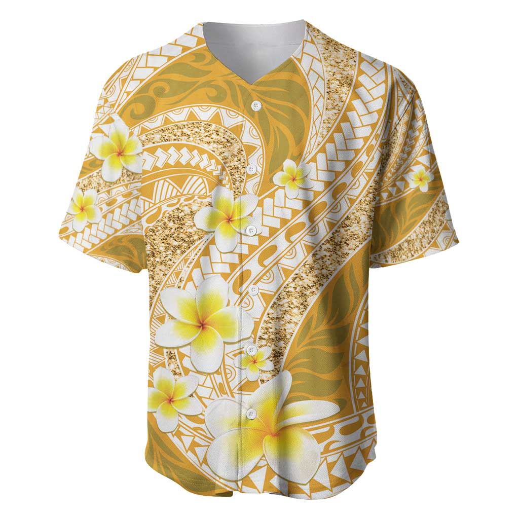 Plumeria Polynesian Gold Glitter Pattern Baseball Jersey