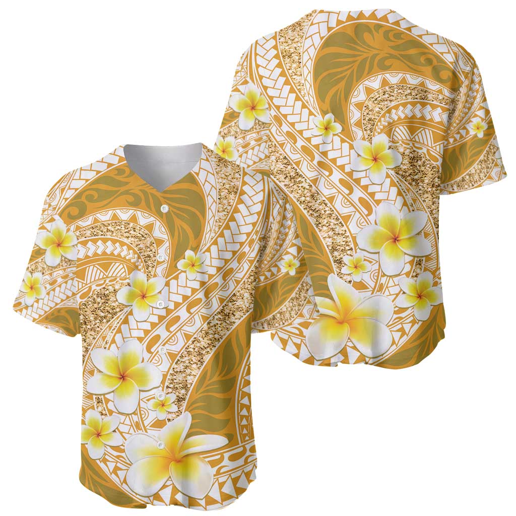 Plumeria Polynesian Gold Glitter Pattern Baseball Jersey LT01 - Polynesian Pride