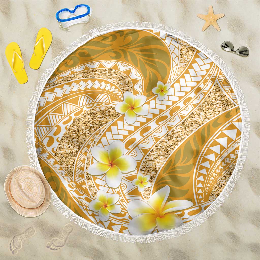 Plumeria Polynesian Gold Glitter Pattern Beach Blanket