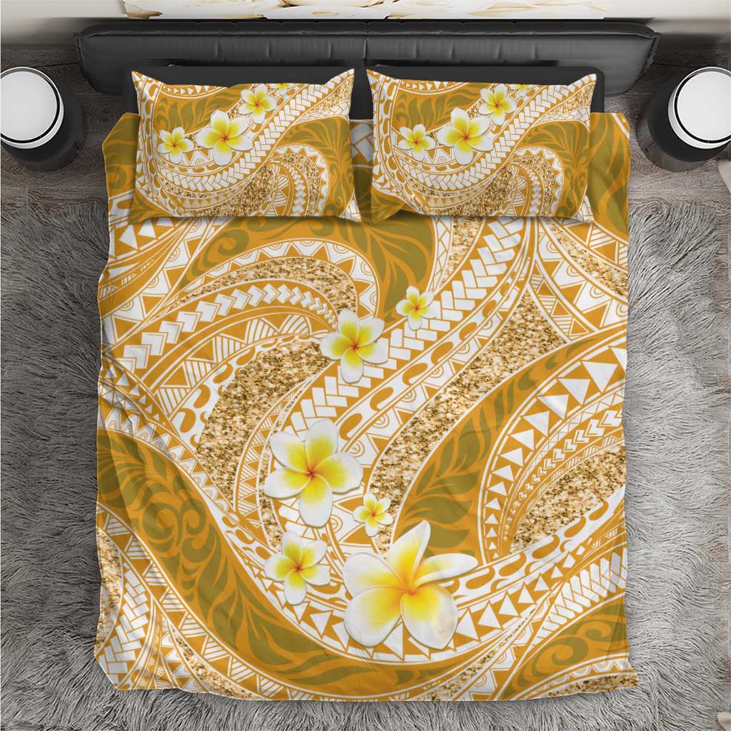 Plumeria Polynesian Gold Glitter Pattern Bedding Set LT01 Gold - Polynesian Pride