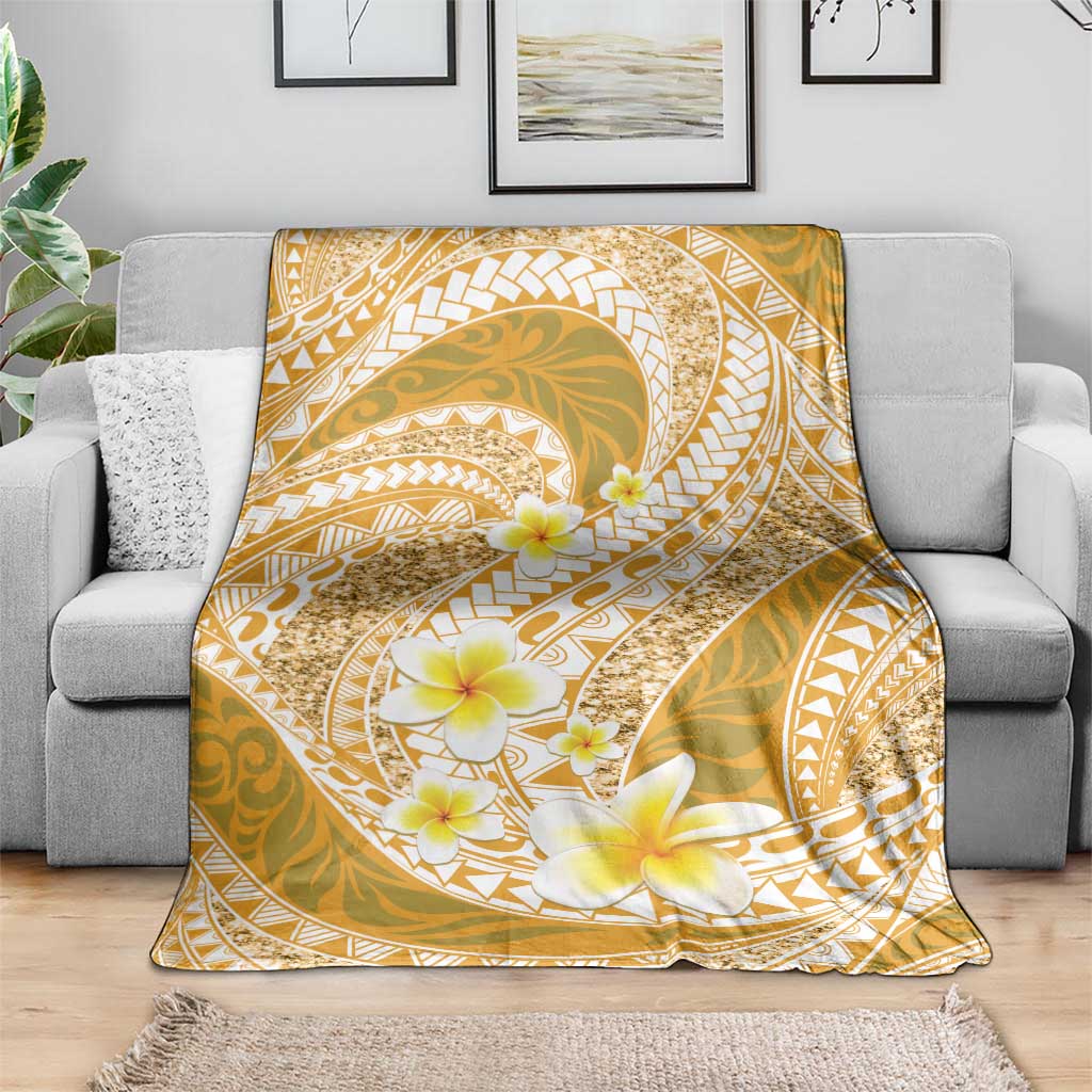 Plumeria Polynesian Gold Glitter Pattern Blanket
