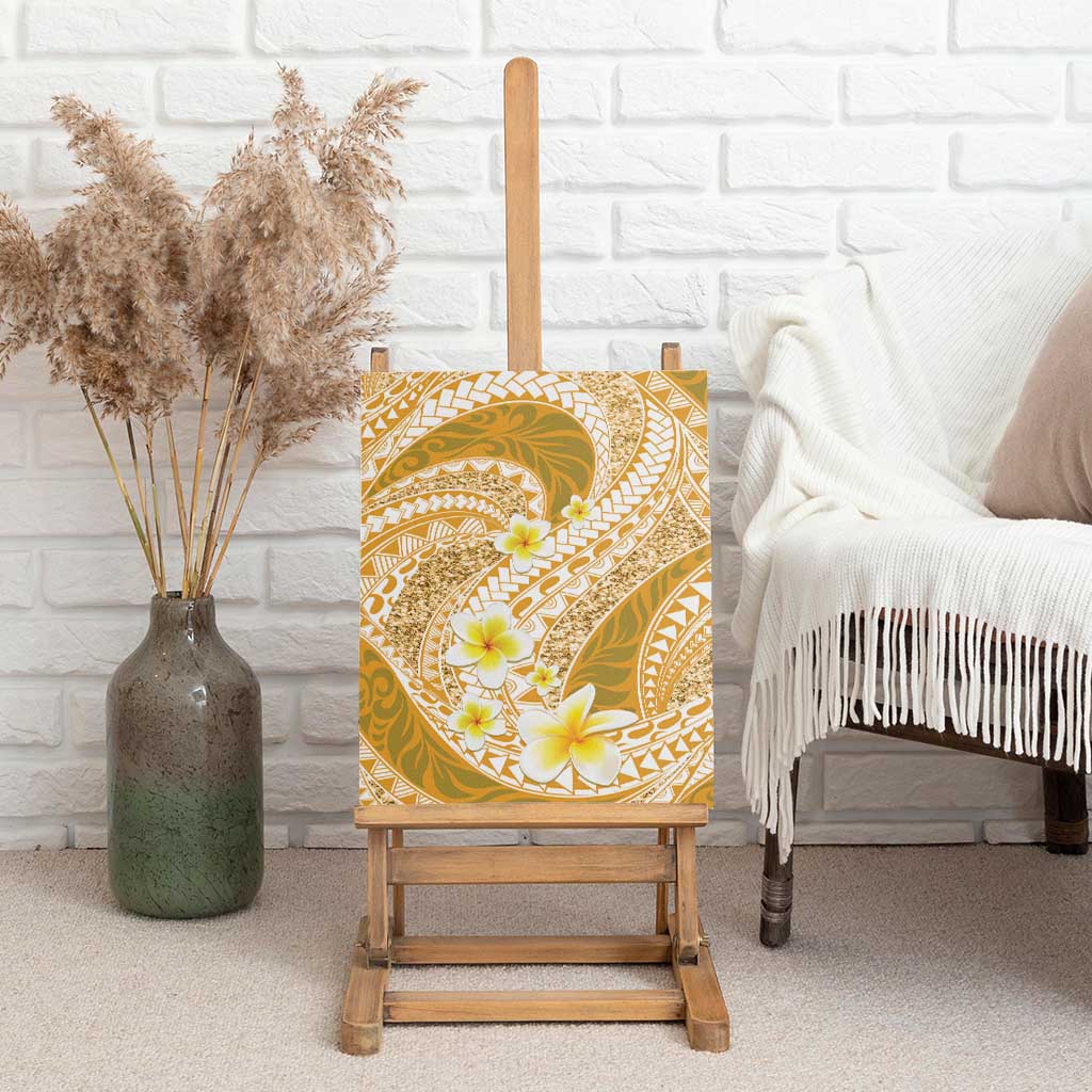 Plumeria Polynesian Gold Glitter Pattern Canvas Wall Art