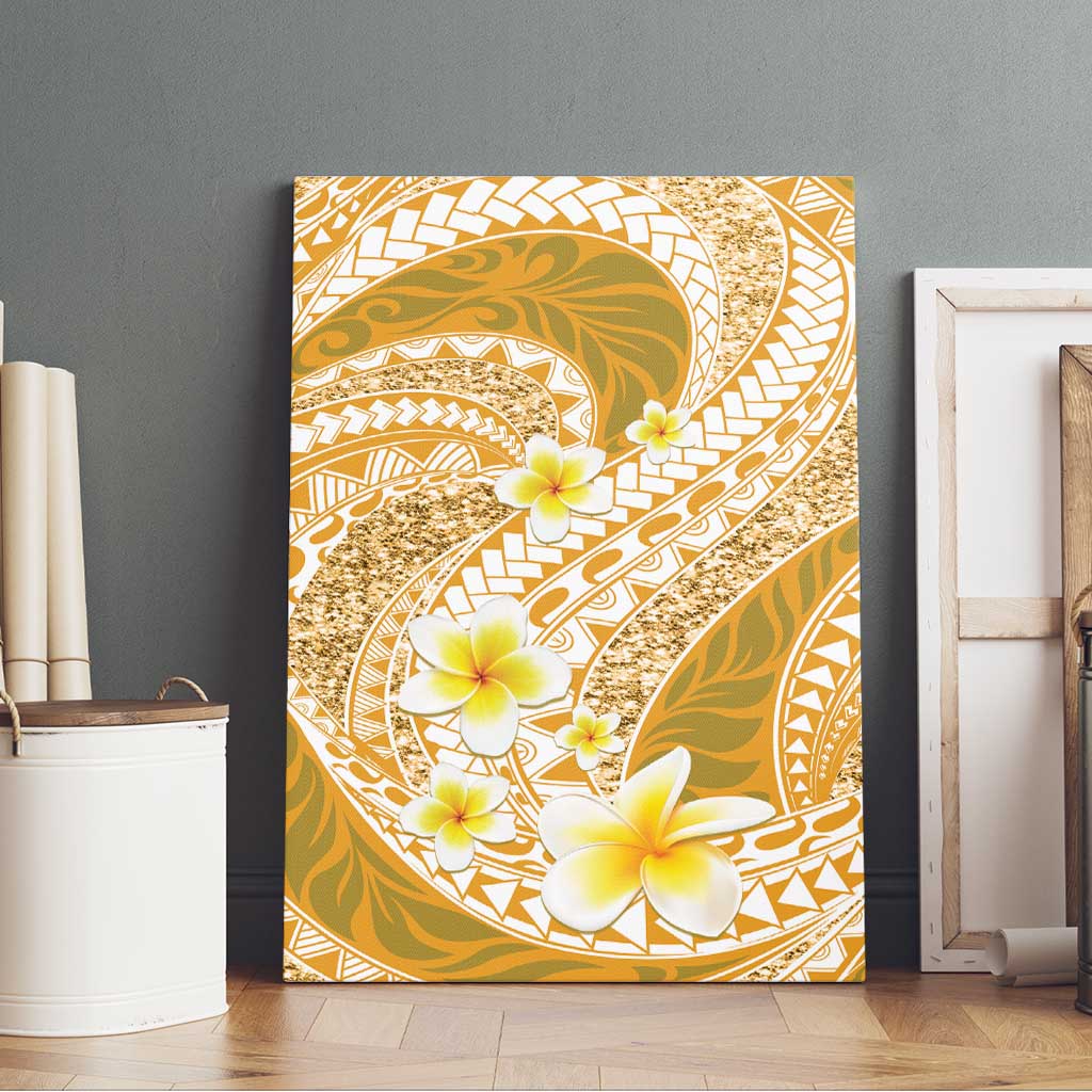 Plumeria Polynesian Gold Glitter Pattern Canvas Wall Art