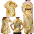 Plumeria Polynesian Gold Glitter Pattern Family Matching Off Shoulder Maxi Dress and Hawaiian Shirt