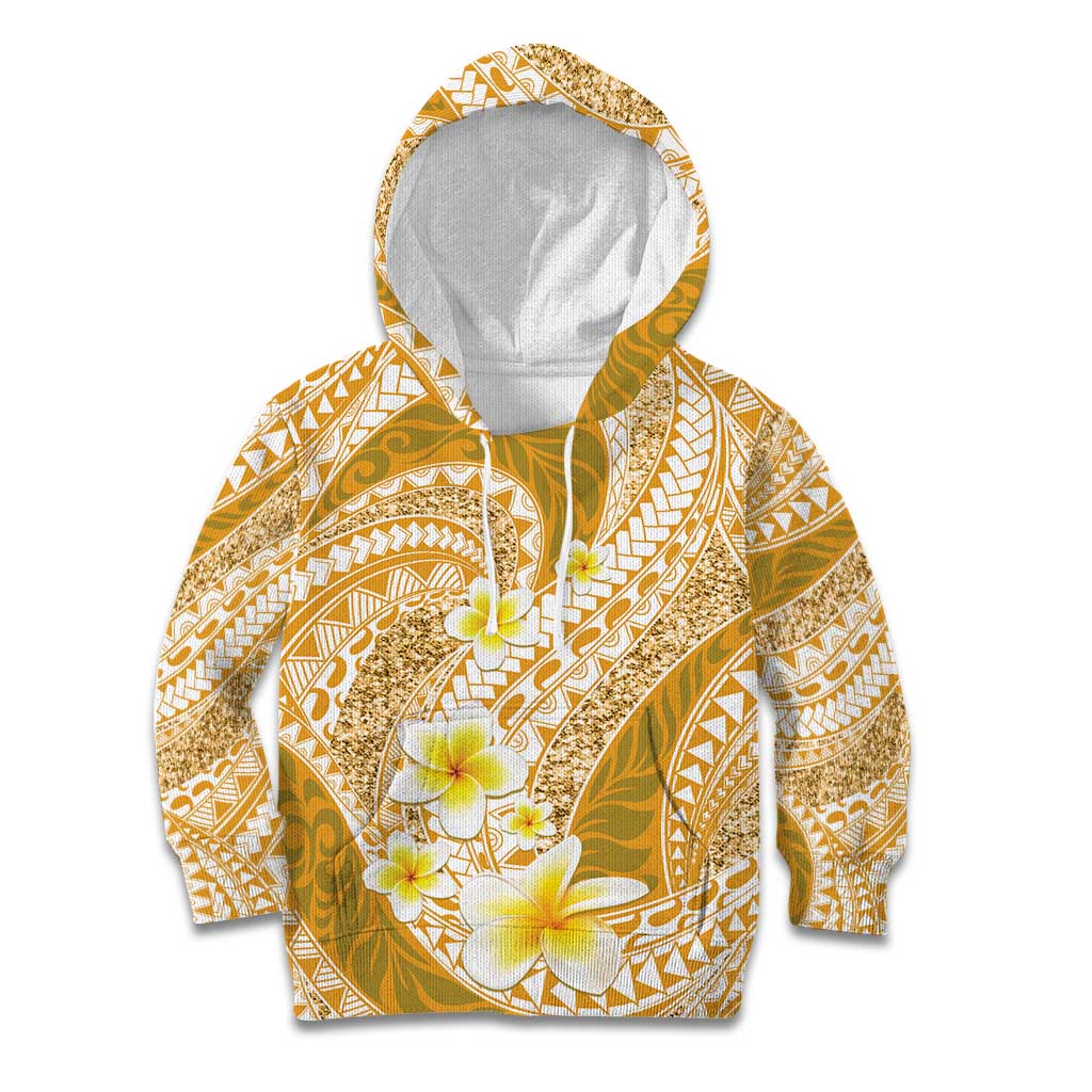 Plumeria Polynesian Gold Glitter Pattern Kid Hoodie