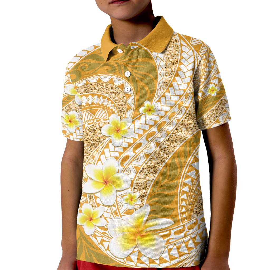 Plumeria Polynesian Gold Glitter Pattern Kid Polo Shirt LT01 Kid Gold - Polynesian Pride