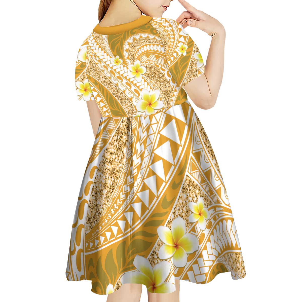 Plumeria Polynesian Gold Glitter Pattern Kid Short Sleeve Dress LT01 - Polynesian Pride