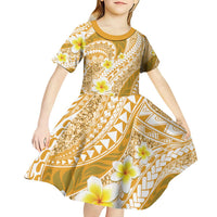 Plumeria Polynesian Gold Glitter Pattern Kid Short Sleeve Dress LT01 - Polynesian Pride