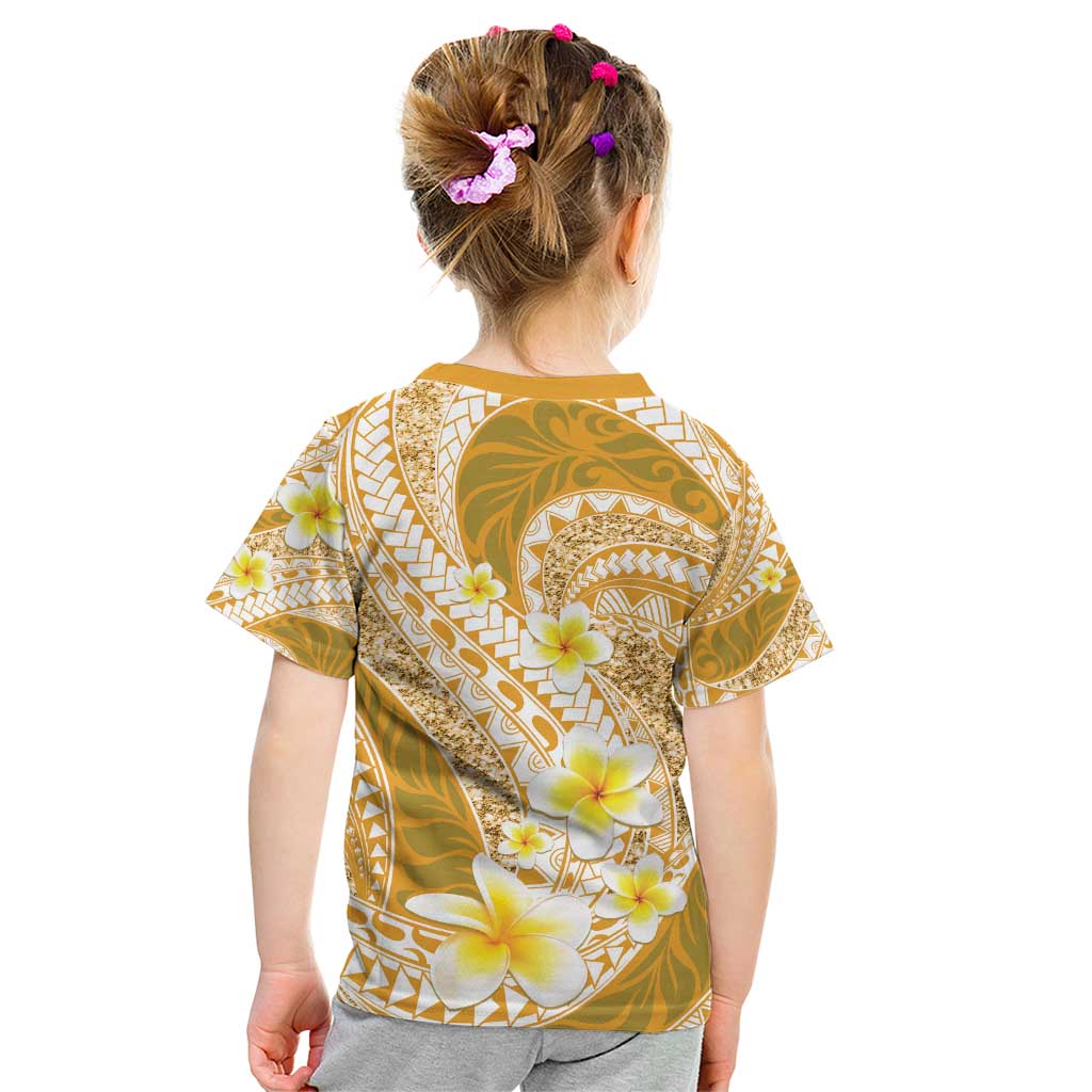 Plumeria Polynesian Gold Glitter Pattern Kid T Shirt