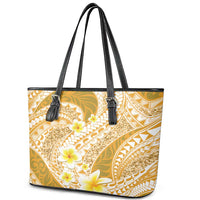 Plumeria Polynesian Gold Glitter Pattern Leather Tote Bag