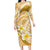Plumeria Polynesian Gold Glitter Pattern Long Sleeve Bodycon Dress