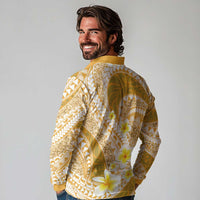 Plumeria Polynesian Gold Glitter Pattern Long Sleeve Polo Shirt