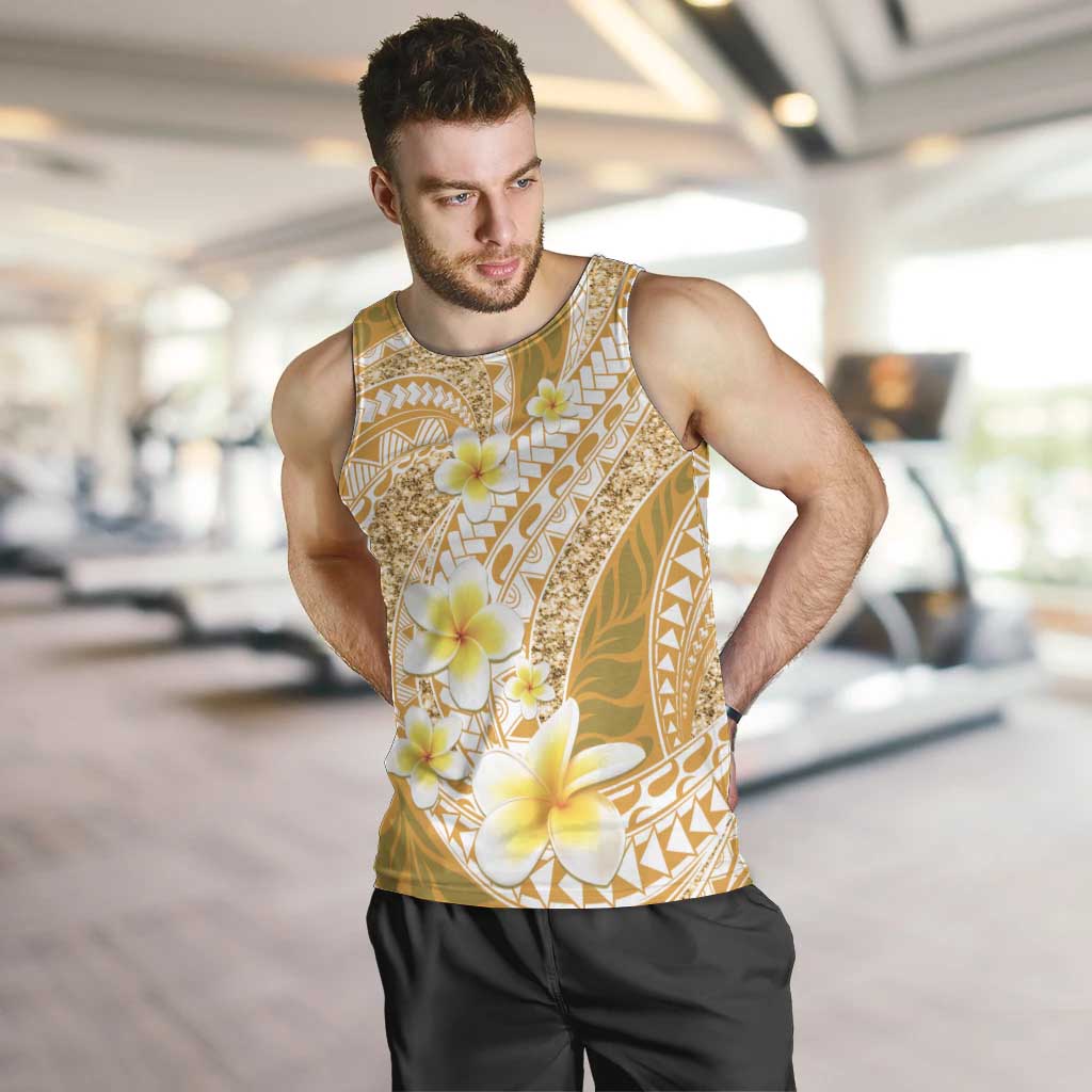 Plumeria Polynesian Gold Glitter Pattern Men Tank Top