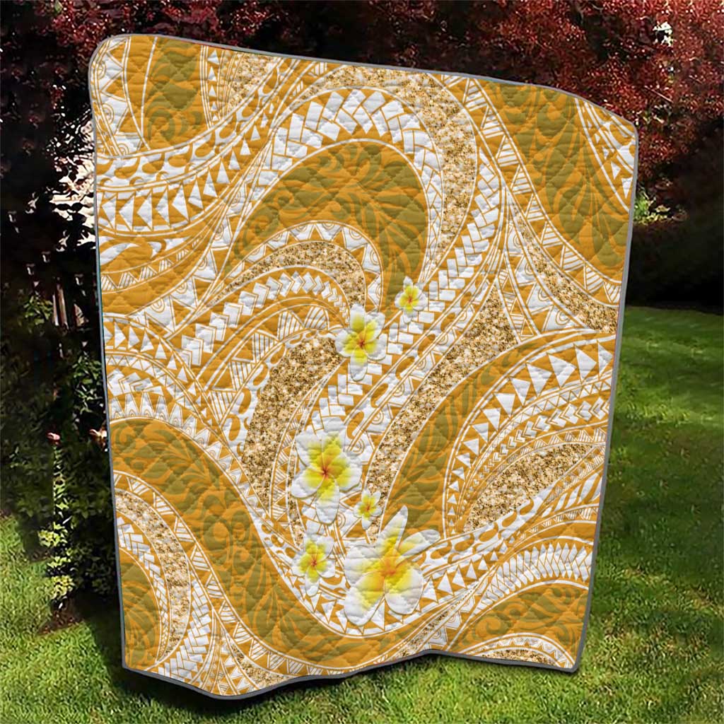 Plumeria Polynesian Gold Glitter Pattern Quilt LT01 - Polynesian Pride