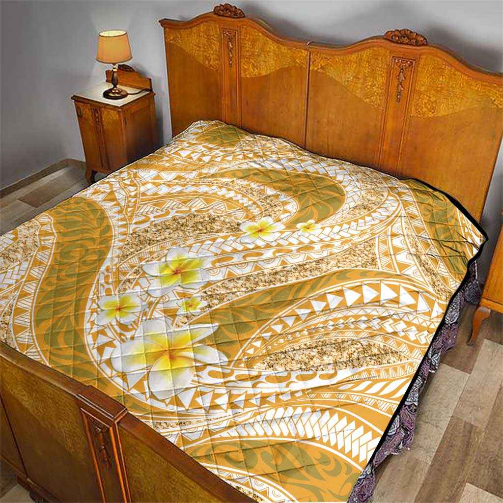 Plumeria Polynesian Gold Glitter Pattern Quilt LT01 - Polynesian Pride
