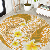 Plumeria Polynesian Gold Glitter Pattern Round Carpet LT01 Gold - Polynesian Pride