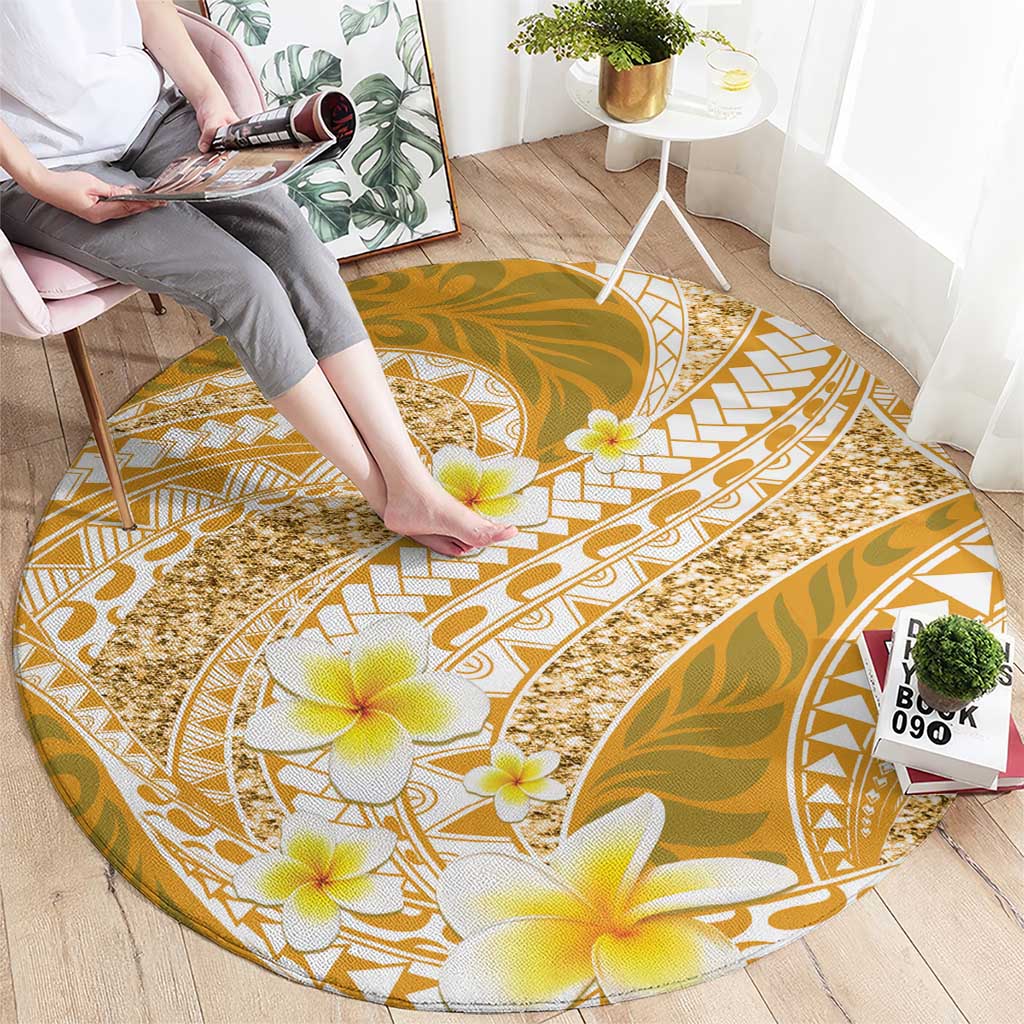 Plumeria Polynesian Gold Glitter Pattern Round Carpet LT01 - Polynesian Pride