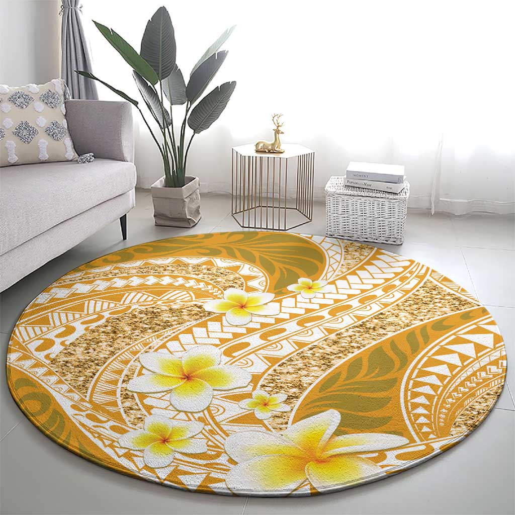Plumeria Polynesian Gold Glitter Pattern Round Carpet LT01 - Polynesian Pride