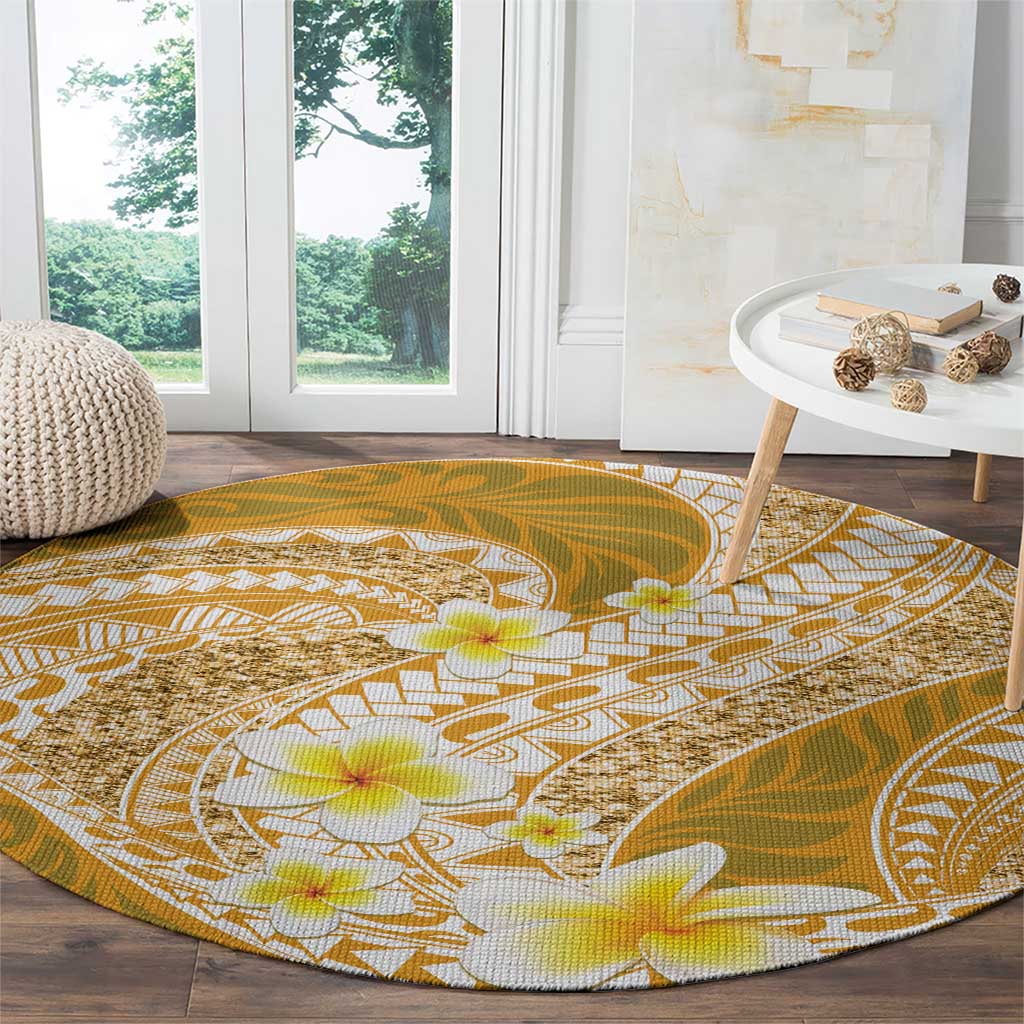 Plumeria Polynesian Gold Glitter Pattern Round Carpet LT01 - Polynesian Pride