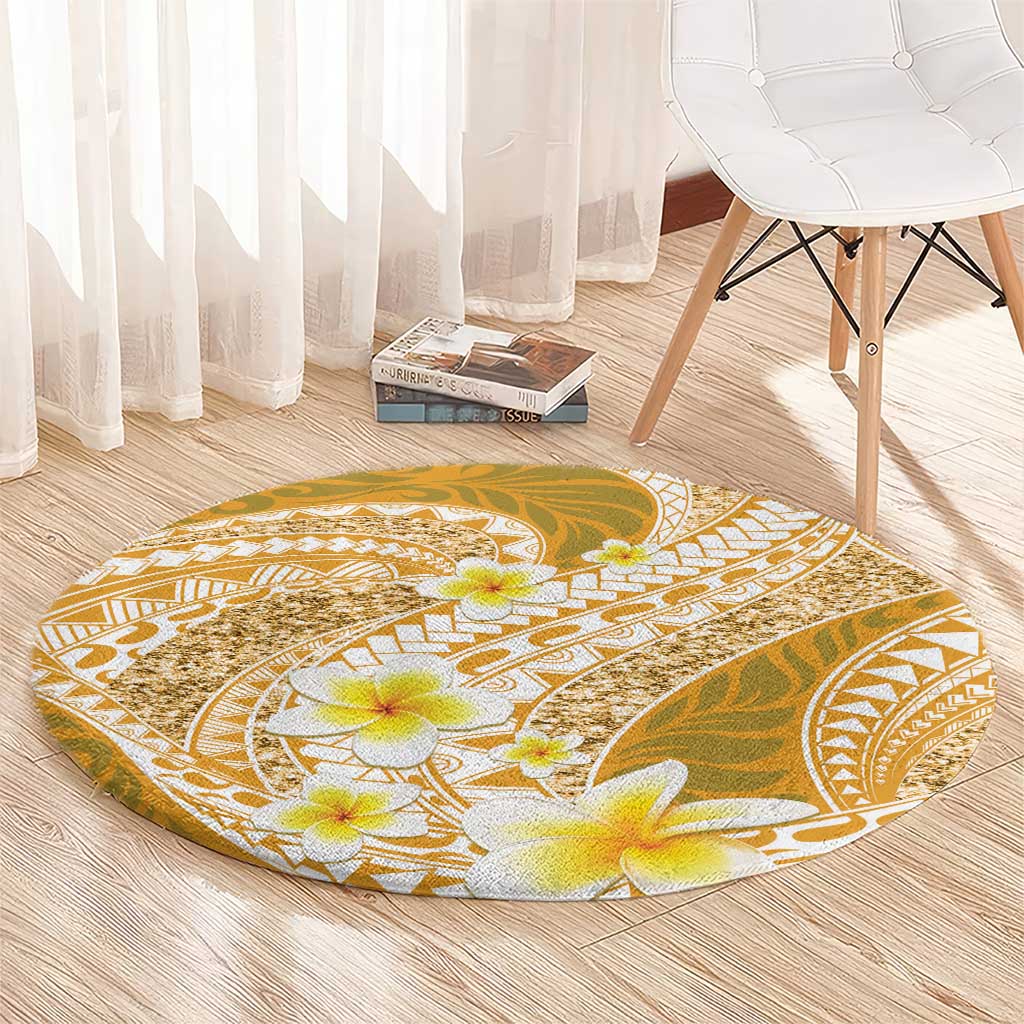 Plumeria Polynesian Gold Glitter Pattern Round Carpet LT01 - Polynesian Pride