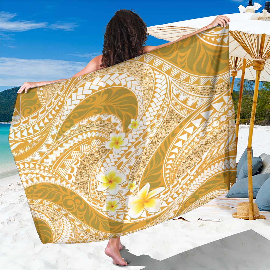 Plumeria Polynesian Gold Glitter Pattern Sarong LT01 One Size 44 x 66 inches Gold - Polynesian Pride