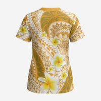 Plumeria Polynesian Gold Glitter Pattern Scrub Top - Polynesian Pride