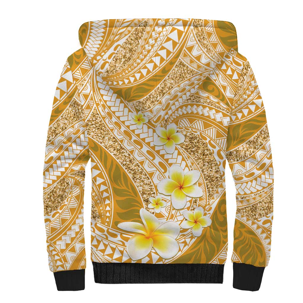Plumeria Polynesian Gold Glitter Pattern Sherpa Hoodie