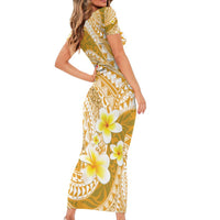 Plumeria Polynesian Gold Glitter Pattern Short Sleeve Bodycon Dress LT01 - Polynesian Pride