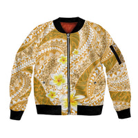 Plumeria Polynesian Gold Glitter Pattern Sleeve Zip Bomber Jacket