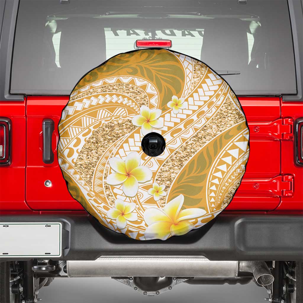 Plumeria Polynesian Gold Glitter Pattern Spare Tire Cover