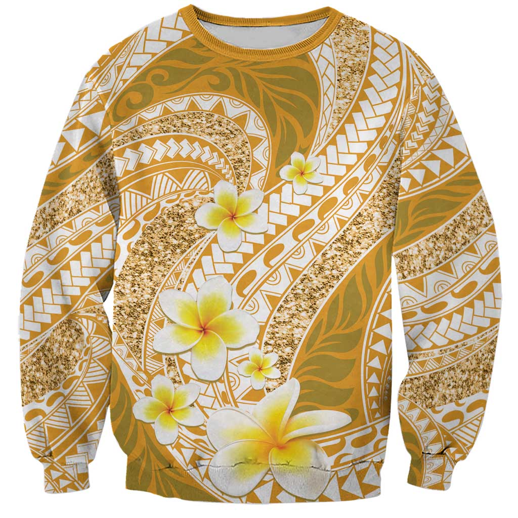 Plumeria Polynesian Gold Glitter Pattern Sweatshirt