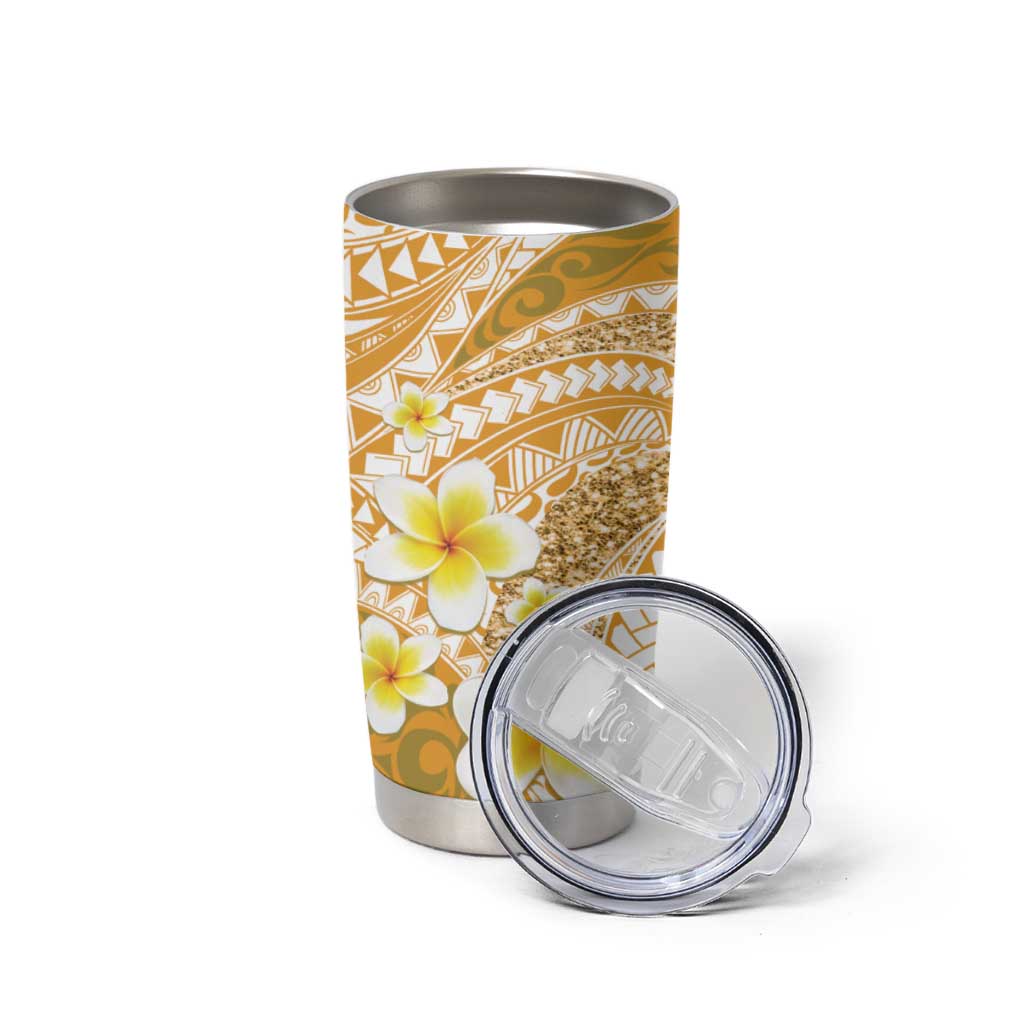 Plumeria Polynesian Gold Glitter Pattern Tumbler Cup