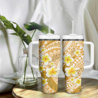 Plumeria Polynesian Gold Glitter Pattern Tumbler With Handle