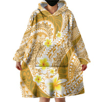 Plumeria Polynesian Gold Glitter Pattern Wearable Blanket Hoodie