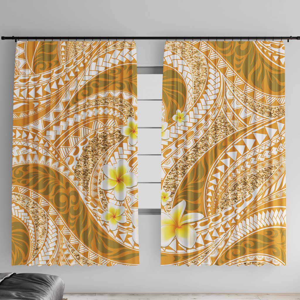 Plumeria Polynesian Gold Glitter Pattern Window Curtain LT01 With Hooks Gold - Polynesian Pride